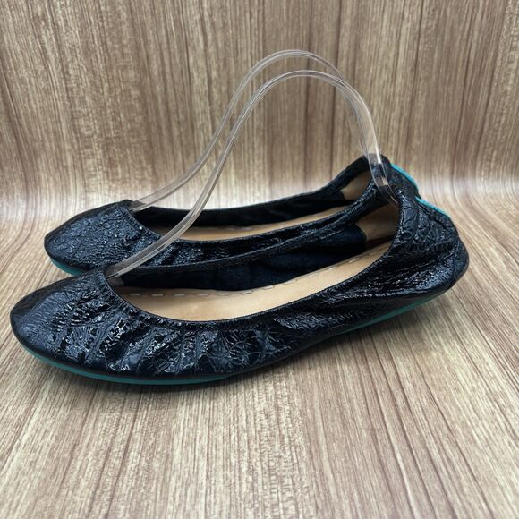Tieks by Gavrieli Women Size 10 Foldable Ballet Flats Obsidian Black Croc Patent - Picture 3 of 16